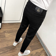 菲尼東爵純黑色修身九分牛仔褲男春秋長(cháng)褲新款加絨小腳痞帥潮流潮牌褲子男 黑色 29