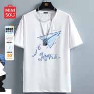 名創(chuàng)優(yōu)品（MINISO）速干t恤男薄款運(yùn)動(dòng)透氣吸汗冰絲涼感體恤汗衫百搭防曬圓領(lǐng)短袖男 白色(折紙飛機(jī)) L 175(體重120-140斤左右)
