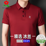 夢特嬌（MONTAGUT）冰絲短袖男士T恤夏季寬松速干體恤衫絲光棉翻領(lǐng)POLO衫高檔男裝 紅色 L 175