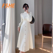 FSHE秋冬2025連衣裙氣質(zhì)韓國女內(nèi)搭半高領長袖針織中長款新款毛衣裙子 杏色 L 110-120斤