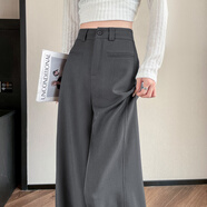妹丫杏色闊腿西裝褲女2025秋季新款高腰顯瘦垂感高級感休閑直筒拖地褲 深灰色-常規(guī) M 建議106-110斤