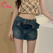 CTOX牛仔半身裙女2025夏季新款復古百搭時(shí)尚辣妹超短裙包臀裙裙褲裙子 復古藍 【帶內襯+配腰帶】 XL (建議115-125斤)
