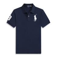 POLO SPORT美國(guó)拉夫勞倫小馬標(biāo)短袖體恤男士翻領(lǐng)純棉新款Polo衫大碼休閑男裝 寶藍(lán)色白標(biāo) XL /165-180斤