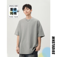 OEMG重磅純棉短袖t恤男夏季新款潮牌五分袖寬松休閑圓領(lǐng)百搭打底體恤 淺灰色 2XL [建議135-150斤]