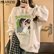 棉致慵懶風小個子衛(wèi)衣女士春秋季新款寬松圓領印花學生時尚 Y065白灰色【薄款高品質24】 L 100-115斤