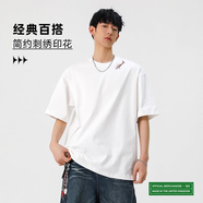 雪萊瓊斯（Shelley Jones）2025年夏季新款T恤男潮牌時(shí)尚寬松休閑半袖撞色刺繡設(shè)計(jì)感體恤衫 白色 常規(guī) L [推薦100-120斤]