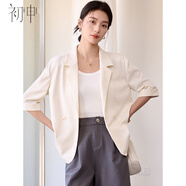 初申春夏短袖西裝女經(jīng)典簡(jiǎn)約百搭休閑通勤商務(wù)亞麻西裝外套S51U034