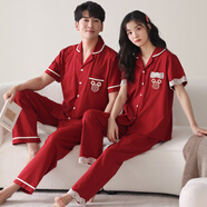 富信康結(jié)婚睡衣新婚情侶套裝春夏季大紅色短袖純棉男女喜慶本命年家居服 MZZ-6010 L -女【高155-165-重100-120】