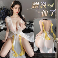 情趣內衣性感睡裙透明深V薄紗仙女連衣裙女誘惑約會(huì )戰袍COS制服 白色【長(cháng)裙+T褲】 均碼 80-120斤