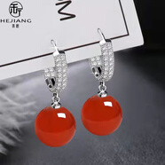 禾匠復(fù)古耳墜港風(fēng)瑪瑙耳環(huán)高級(jí)感925銀耳飾生日禮物送女友老婆 銀色紅瑪瑙【配證書】