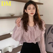 DALEY MODE荷葉邊V領(lǐng)襯衫女2025春季新款韓系小眾甜美設計感溫柔風(fēng)上衣女 主圖色 M