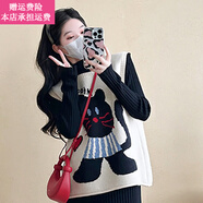 Fickan孕婦連衣裙套裝秋冬針織顯瘦內搭打底毛衣裙馬甲兩件套女蓮依群孑 黑色馬甲 M