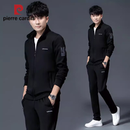皮爾卡丹（pierre cardin）歐洲站男士休閑運動(dòng)套裝立領(lǐng)衛衣套裝春秋新款運動(dòng)服套裝男士 A02黑色 XL (建議130-145斤)