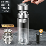JRINKTEEA品牌茶水分離車(chē)載雙層玻璃杯男士女一鍵速開(kāi)蓋杯泡茶水杯車(chē)用杯 akiu玻璃鋼本色（有隔檔）350ml