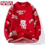 NASA GOOD毛衣男蛇年本命年新年戰(zhàn)衣紅色情侶毛衣加厚親子裝寬松大碼針織衫 9612新年紅 3XL （建議160-180斤）