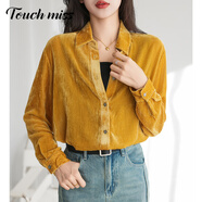 塔馳密司（touchmiss）顯瘦輕奢貴又雅寬松絲絨女裝法式優(yōu)雅簡(jiǎn)約襯衫上衣 琥珀黃 M