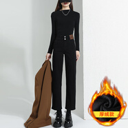 MELROSEMOOD高腰窄版直筒牛仔褲女加絨2025小個(gè)子女裝冬季彈力顯瘦九分煙管褲 黑色厚絨（九分褲） XL