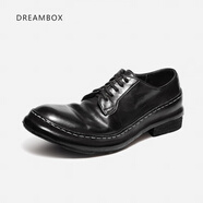dreambox鈞博高端男士休閑皮鞋馬皮透氣商務男鞋大頭德比鞋厚底潮 黑色 43