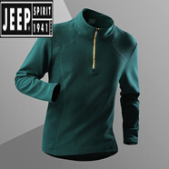 吉普（JEEP）戶外立領(lǐng)加厚磨毛德絨速干長袖T恤男衛(wèi)衣男上衣抓絨衣透氣保暖秋 深翠綠 L (100-120斤)