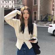 半繪純色v領(lǐng)開(kāi)衫毛衣女2025年新款秋冬韓版設計感長(cháng)袖針織衫外套上衣 白色 S 建議7590斤