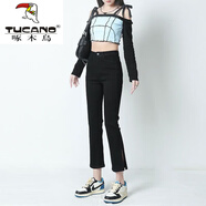 啄木鳥(niǎo)（TUCANO）七八九分開(kāi)叉牛仔褲女夏季薄新款高腰直筒彈力修身小個(gè)子煙管褲女 九分-黑色開(kāi)叉款【高品質(zhì)】 29