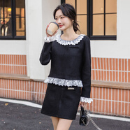 OECE小香風(fēng)套裝裙女2025春季新款小個子時尚洋氣短裙兩件套 黑色 L