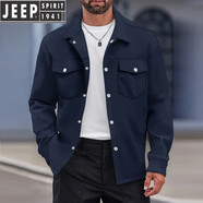 JEEP SPIRIT2025春秋新款歐美簡約休閑男裝翻領(lǐng)單排扣純色雙口袋百搭夾克外套 藏青色 2XL