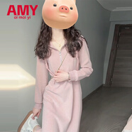 愛麥依粉色連帽長(zhǎng)袖連衣裙子女裝2025新款春季季針織衛(wèi)衣中長(zhǎng)裙韓系穿搭 連衣裙【一套入冬穿搭/止步裙/圣 L 100-120斤