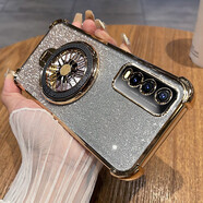 優(yōu)蕾絲 vivoy51s手機殼vivo保護y70s硅膠套V2002A全包四角氣囊防摔voy透明軟殼男女5G高級感帶陀螺支架 【閃粉-土豪金】+全屏鋼膜+旋轉陀螺支架 適用機型【vivoY51s】