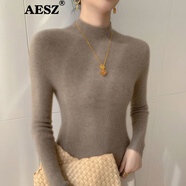 AESZ高端品牌羊絨衫女100%山羊絨半高領(lǐng)針織毛衣純色套頭打底衫秋冬季 本駝色 M 【建議90-100斤左右】