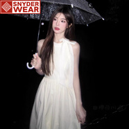 SNYDER WEAR法式茶歇掛脖白色連衣裙女夏季2025新款收腰顯瘦蕾絲無袖背心長裙 【米白色】 S 40/45kg