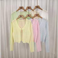 宙馨新中式國風(fēng)冰絲針織開(kāi)衫女夏季薄款披肩配吊帶裙防曬罩衫短款上衣 黃色 均碼 （75-120斤）