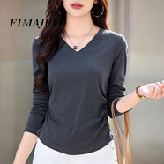 F1MAJE1T高端設計師品牌長(cháng)袖T恤女圓領(lǐng)打底衫女春秋新款高級感上衣服女裝 灰色/001/V M 【建議體重95-105斤】