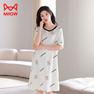 貓人（MiiOW）純棉睡裙女夏季薄款短袖連衣裙舒適休閑韓版時尚可外穿睡衣家居服 QRT3805白色 XL (建議120-140斤)