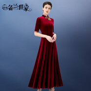 時尚名蘭世家名蘭世家高端女裝秋冬禮服婚禮宴會旗袍領(lǐng)紅色連衣裙高貴 裙長130cm復(fù)古酒紅8 M