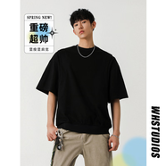 OEMG 重磅解構(gòu)風(fēng)短袖t恤男夏季新款潮牌活頁(yè)設(shè)計(jì)感五分袖百搭休閑體恤 黑色 2XL [建議135-150斤]