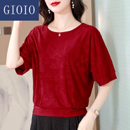 GIOIO寬松蝙蝠袖T恤女士夏裝短袖小衫中年媽媽遮肚子休閑上衣高端洋氣 紅色《今年流行別致漂亮獨特設計 M 90-110斤