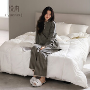 悅內帶胸墊睡衣女款春秋季秋款長袖純棉家居服春裝時尚條紋可外穿出門 B22403墨灰紋 【帶胸墊】 XL (170) 【體重120-140斤】