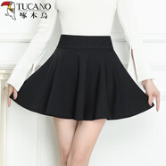 啄木鳥(niǎo)（TUCANO）半身裙女2026春季新款高腰蓬蓬裙a字百褶裙松緊腰黑色短裙大擺裙 無(wú)口袋 黑色39厘米短裙 有安褲 M 建議80-98斤穿