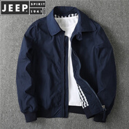 JEEP SPIRIT歐美復(fù)古秋季男款防風(fēng)防水翻領(lǐng)夾克風(fēng)衣外套短款百搭運(yùn)動服 深藍(lán)色 (偏小) 2XL 建議170-175斤