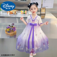 迪士尼寶寶女童連衣裙庫洛米公主紗裙中長款夏裝漢服短袖甜美潮新中式襦裙 紫色 120 cm
