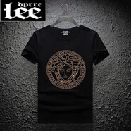 Lee dprre夏季新款韓版社會(huì)男士燙鉆短袖T恤歐·美大碼男裝潮牌上衣t恤 燙鉆[金MDS短袖黑] XL