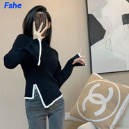 FSHE2025新款針織毛衣女秋冬修身內(nèi)搭長袖打底衫女高領(lǐng)毛衣女洋氣時(shí)尚 黑色 2XL 建議125-135斤穿