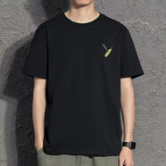 南極人（Nanjiren）韓版刺繡百搭白色t恤男士短袖簡(jiǎn)約圓領(lǐng)體恤衫2025新款半袖打底衫 刺繡羽毛短袖黑色 M