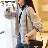 啄木鳥(niǎo)小香風(fēng)棒球服外套女春秋2025新款華夫格運動(dòng)夾克短款時(shí)尚休閑上衣 深灰色 XL