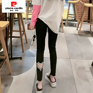 皮爾卡丹（pierre cardin）2025歐洲站春秋新款高腰顯瘦打底褲女外穿鑲鉆愛心設(shè)計(jì)九分小腳褲 8140黑色新款 S 建議80-90斤