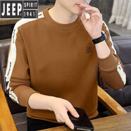 JEEP SPIRIT無帽衛(wèi)衣男春季休閑運動潮牌內(nèi)搭打底衫寬松百搭圓領套頭長袖t恤 1562咖色 M (約110~120斤可穿)