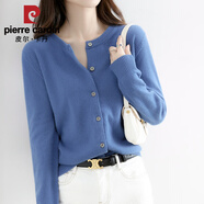 皮爾卡丹（pierre cardin）圓領(lǐng)針織開(kāi)衫毛衣女春秋常規款外套大碼寬松型時(shí)尚內搭小毛衫 2024牛仔藍2025 2XL