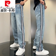 皮爾卡丹（pierre cardin）男士闊腿針織牛仔褲秋季新款雙側黑白織帶休閑褲子百搭彈力直筒褲 主圖款式 28