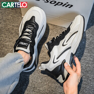卡帝樂鱷魚（CARTELO）男鞋夏季2025網(wǎng)面鞋子男士時尚休閑鞋男透氣運動老爹鞋 黑白 41